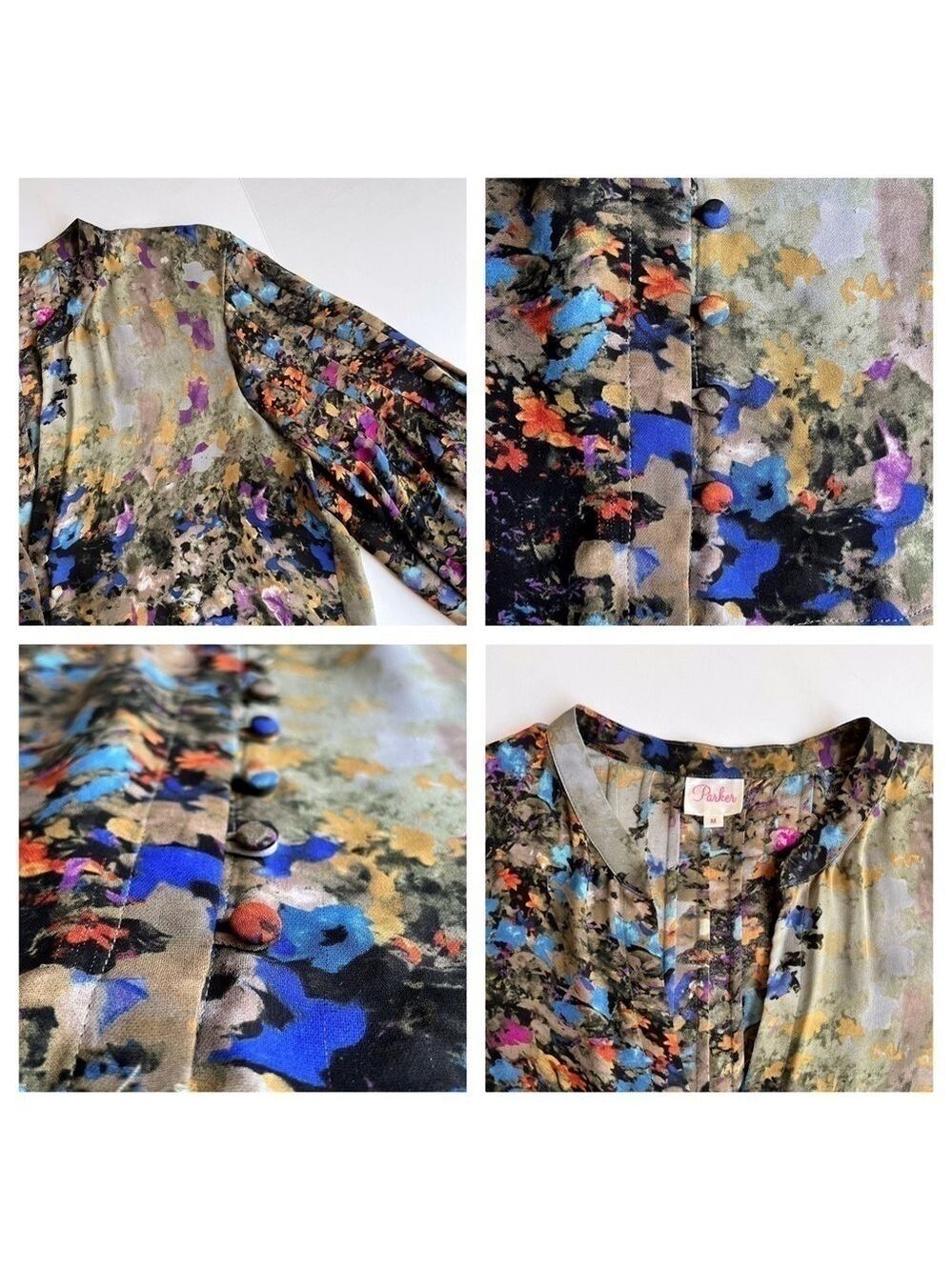 Parker Abstract Floral Print Silk Blouse - Picture 10 of 12